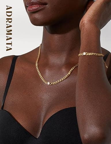 Colliers et Bracelets Cubain Adramata Chaîne Inoxydable Or 14K Femme Homme - Set Bijoux Zirconia |5MM - Collier Longueur