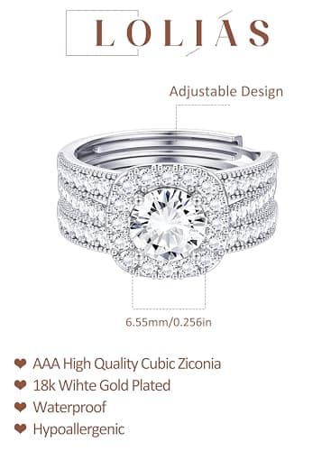 LOLIAS Trois en Un Bague Femme Or/Argent Lot Bague Couple Reglable Ajustable Modele Fiançailles Femme Bijoux Cadeau Popu
