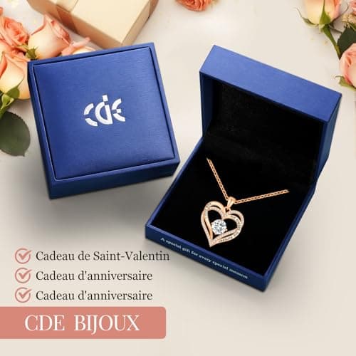 Collier Femme Coeur Pierre de Naissance, Bijoux Cadeau Fête des Mères Anniversaire Graduation Maman Noël Saint Valentin