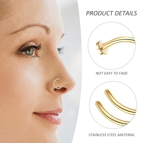NyxSeat Lot de 8 piercings de nez - Anneau de piercing en acier inoxydable - Convient pour tous les utilisateurs - Idéal