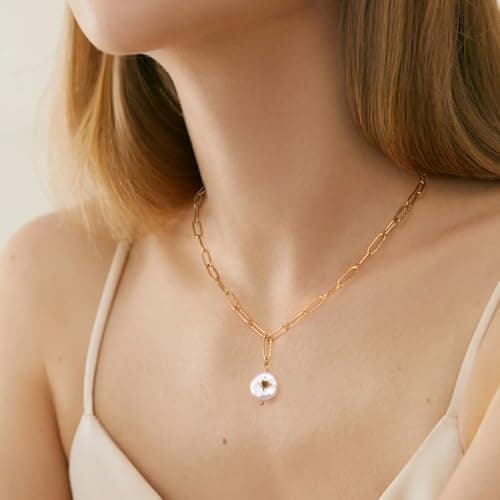Collier Or Joo&Rind pour Femme, Chaîne Acier Inoxydable Perle Plaqué Or 18k, Bijoux Bohème Cadeaux Femmes