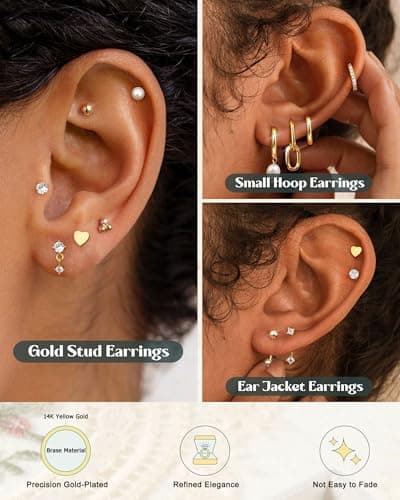 Adramata 14 Pairs Boucles d'Oreilles Femme Plaquées Or 14K Hypoallergénique Boucles d'Oreilles Pendantes Helix Tragus Pi