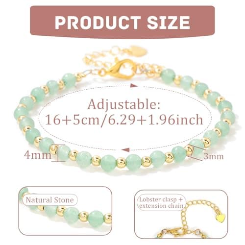 Bracelet Pierre Naturelle Uwiyo Femme 4mm Plqué Or Cristal Anniversaire Fête des Mères Noël