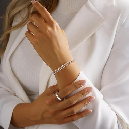 Bracelet Orazio Argent Or Rose Femmes BijouxEmpilables Cadeau Réglables 925 Or Rose Perles