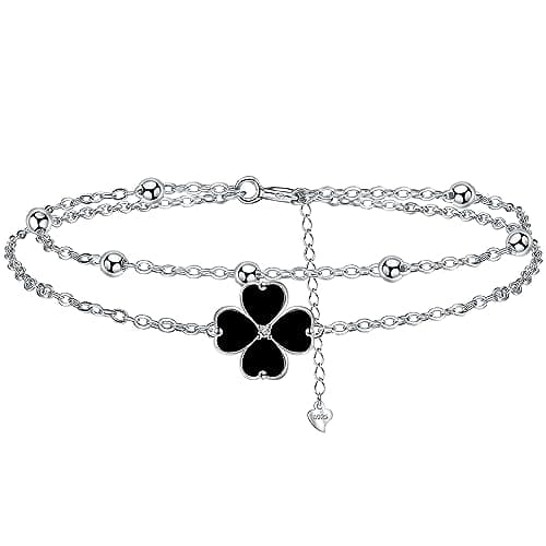 Bracelet Argent Sterling 925 Yinsen Femmes Reglable Cadeau Noël Anniversaire Fête des Mères Maman — argent-trèfle à quatre feuilles