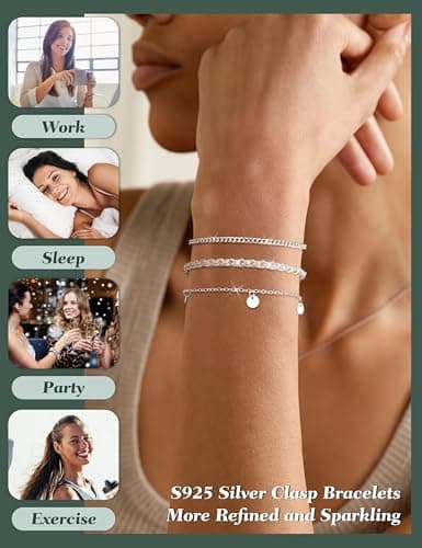 Bracelets Femme Argent 925 Empilables Fermoir Réglable Bijoux Élégants avec Boîte Cadeau