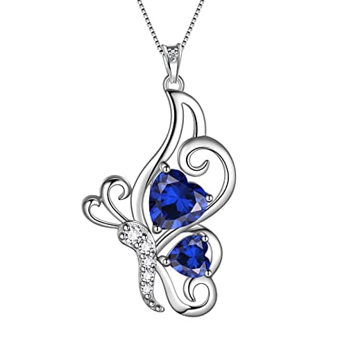 Collier cœur papillon femme argent sterling 925 pendentif papillon pierre de naissance — I.Septembre-saphir