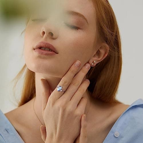 Adramata Bague en Argent 925 pour Femme | Pierre de LuneNaturelle Fantaisie | Bague de Pouce Déclaration Manuelle | Arge