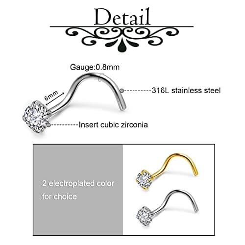 PiercingJ - Anneau Boucle de Nez Septum Acier Inoxydable | Bijoux de Corps Zircon Cristal Arc Courbe Spirale | Hommes et