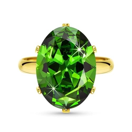 Linawe Bague Ajustable en Diamant Synthétique Moissanite pour Femme, Grande Bague en Cuivre en Trois Nuances d'Or, Or Ro — Or jaune,Mai,Août