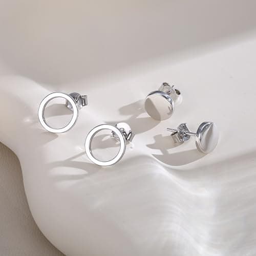 Adramata 925 Rondes En Argent Pour Femmes Boucles d'Oreilles, Boucles d'Oreilles Cercle De 10mm Plates De 8mm Petites Bo