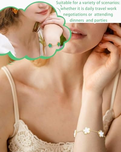 ZEXIJOW Lot de 2 bracelets trèfle cinq feuilles or 18 carats luxe femme, porte-bonheur personnalisé idéal fête des mères