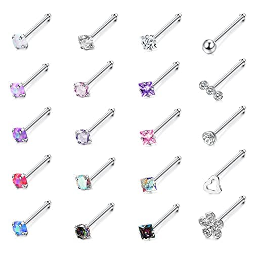 Ensemble de Clous de Nez Adramata 20 Pcs Multicolore Diamant Opale CZ Recycled Claim — Broche