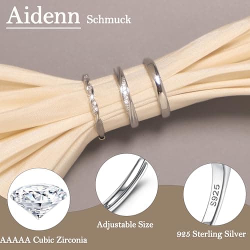 Aidenn - Bague en argent 925 Oxyde de zirconium cubique pour femme - Bague de fiançailles réglable et empilable - Lot de