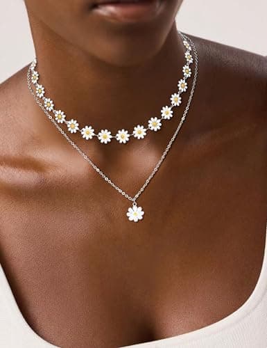 Adramata Plaqué Or 16K Collier Ras de Cou Réglable Femmes Colliers Or Perle/Croix/Fleur/Cœur Femmes Collier Argent Femme