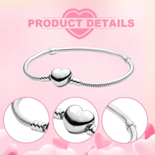Bracelet VBKITW pour Femme Charms Cœur en Argent Meilleur Cadeau Fête des Mères et Saint-Valentinavec Sac Flanelle