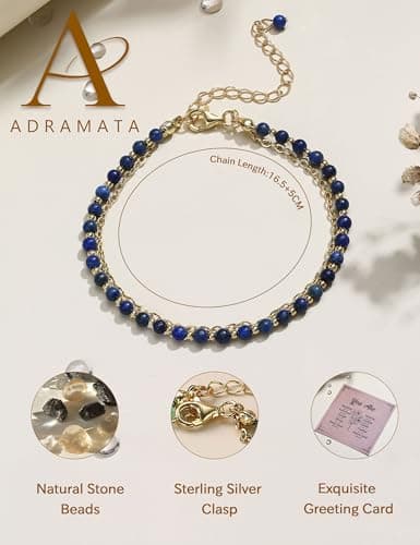 Bracelet Pierre Naturelle Femme Argent 925 Empilable Ajustable Or/Argent Cadeau Femme