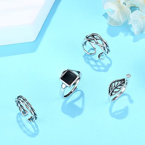 Milacolato Bague Argent 925 Reglable pour Femmes Filles, Vintage Noeud Celtique/Feuille, Noir CZ/Vitré Double Twist Élém