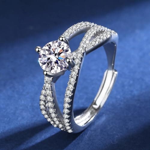 TOEECY Bague Femme Argent 925 Sterling Zircone Cubique Moissanite Épouse Anniversaire Fiançailles Promesse