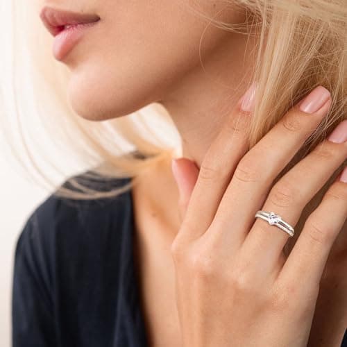 Adramata Bague Coeur Brillant CZ Plaqué Or 18K Femme Empilables Alliance Mariage Bague Promesse Reglable Pied 100 Recycl