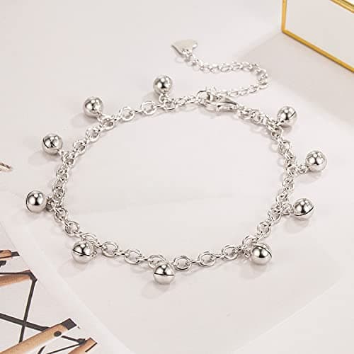 Bracelet Dankadi en 925 argent classique bohème avec chaîne maillons clochette et pendantes grelot pour femme 20CM régla