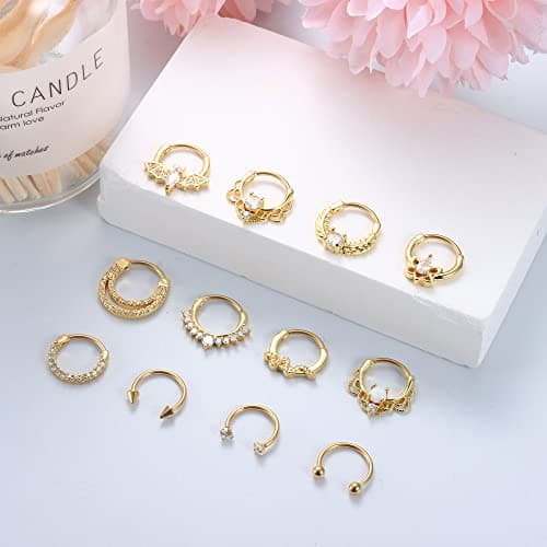 Adramata - Nez Anneaux Piercing pour Femmes | Aç smellurgical 12pcs 16G Tragus Conch Helix Septum Daith Boucles d'oreill