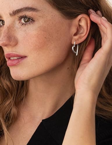 Adramata Boucles d'Oreilles Femme Argent 925 et Or Plaquées 14K Créoles en Forme de Cœur Boucles d'Oreilles Pendantes Fa
