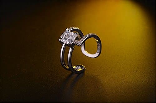 BROWOL Femme Bague Argent Fin 925 Élégant Diamant Carré Réglable Brillant Bijou
