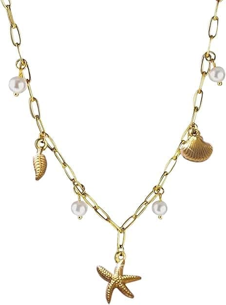 YUEXNKO Collier de Coquillage Doré pour Femme en Or, Ensemble d'Été Bijoux Bohèmes, Collier Pearlisé Coasttworzyć
 nrw — Couleur C