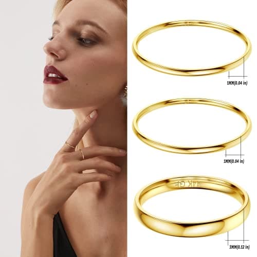 Adramata 3 Pièces Bague Femme Acier Inoxydable Empilable, Plaqué Or 14 Karats, Minimaliste pour Femmes Filles, Idéale po