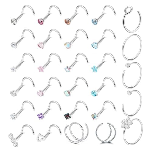 DGUSO Ensemble de bijoux pour piercing du nez, bijoux unisexes, 29 pièces 20G anneaux de nez courbés