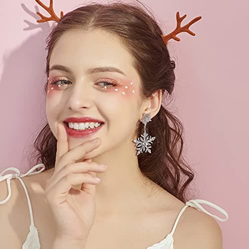 Adramata Boucles d'Oreilles de Noël en Argent Sterling 925 pour Femme Boucles d'Oreilles Poste Flacon de Neige Cife CZ