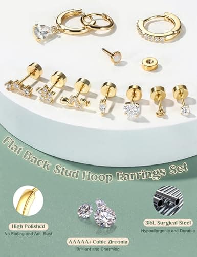Adramata 16 Pièces Piercings Oreille Acier Inoxydable Boucles Femme Or Argent Conch Tragus Helix