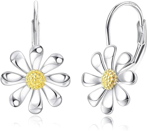Adramata Créoles Fleurs Argent Sterling 925 - Cadeau Hypoallergénique pour Femme | Boucles d'Oreille Lever Fleurs Recycl