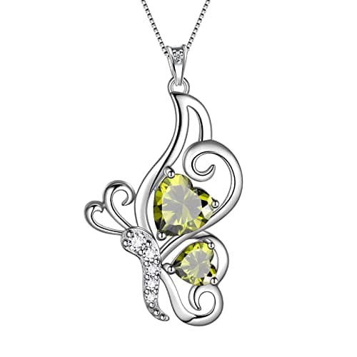 Collier cœur papillon femme argent sterling 925 pendentif papillon pierre de naissance — H.August-Péridot