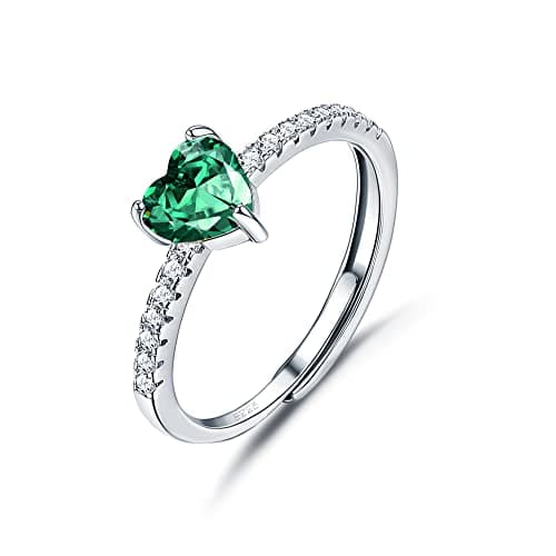 JeweBella Bague Femme Argent 925 Zirconium Élégant Coeur Reglable Amitié Fiançailles Mariage Alliance Anniversaire Bijou — E:vert