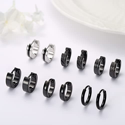 Adramata Boucles d'Oreilles Créoles Acier Inoxydable Homme Noir Piercing Helix et Cartilage