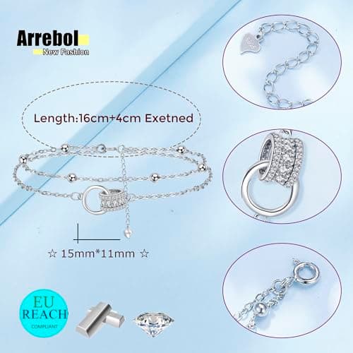 Arrebol Bracelet Femme Argent Sterling 925 Original Cadeau Noël pour Femmes Épouse Mère Réglable