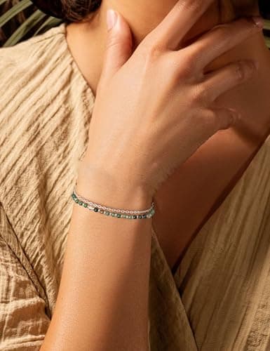 Bracelet Pierre Naturelle Femme Argent 925 Ajustable Empilable Or/Argent pour Cadeau Femme