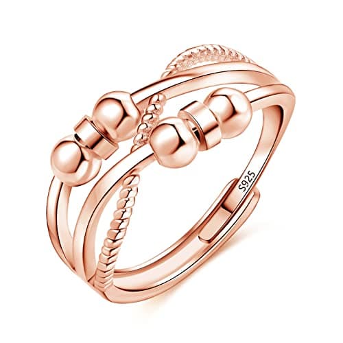 Josfeva Bague anti-anxiété en argent sterling 925 régler en plaqué or blanc pour homme et femme, bijoux relaxation événe — Bague Anxiété Croix Or Rose