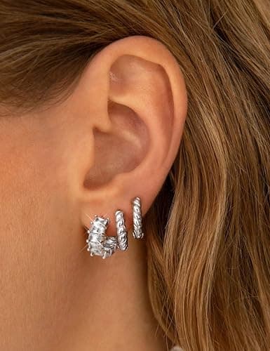 Adramata Boucles d'Oreilles Femme Argent 925 Créoles en CZ Brillant Boucles d'Oreilles Fantaisie Boucles d'Oreilles Femm