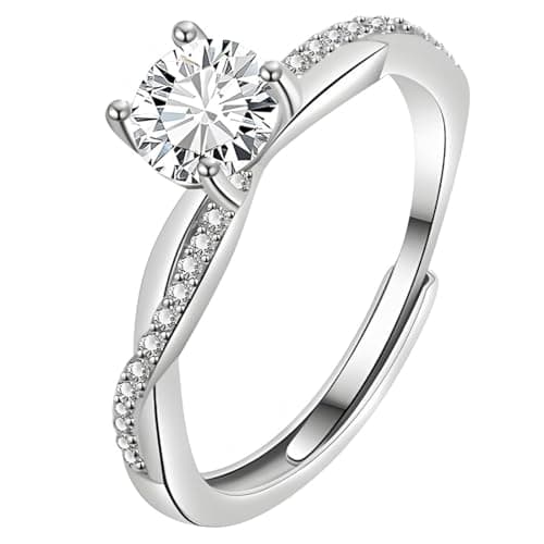 JEYORZY Bague Argent Femme Reglable, Alliance et Bague de Fiancailles, pour Femme en Zircone Cubique, Cadeau de Bijoux S