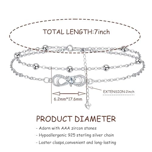 Bracelet Argent Sterling 925 Yinsen Femmes Reglable Cadeau Noël Anniversaire Fête des Mères Maman