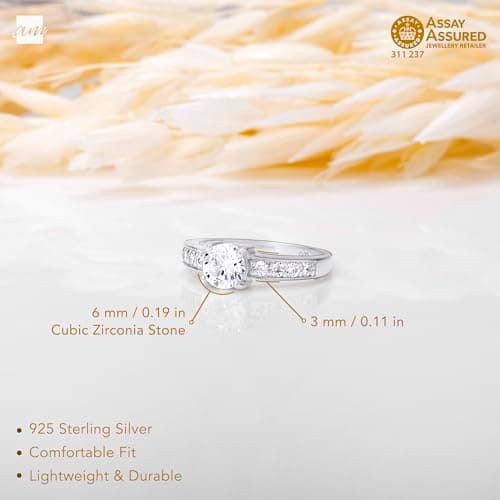 Amberta Bagues de Fiançailles en Argent Sterling 925 pour Femme avec Zircone | Bague de Mariage Diamant Simulé | Bague S