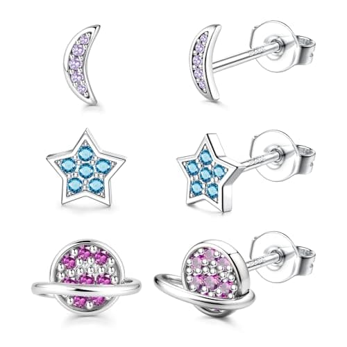 Adramata Boucles d'Oreilles Argent 925 Fille et Femme Hypoallergéniques Boucles d'Oreilles Fleur Coeur Papillon avec Des — Style Moon