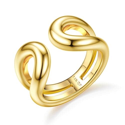 Bague Or Bague Grosse Remplie d'Or 14 Carats Femme Déclaration Épaisses Empilables Double Couche Pouce Ouvert Bijoux en