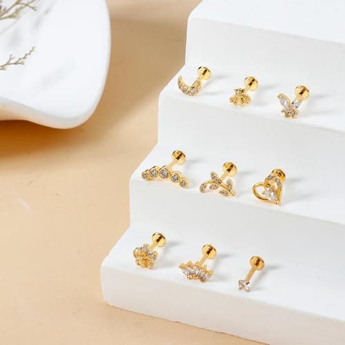 Adramata Piercings Or Argent Boucles d'Oreilles pour Femmes Tragus Helix Lune Piercings Recycled Standard 100