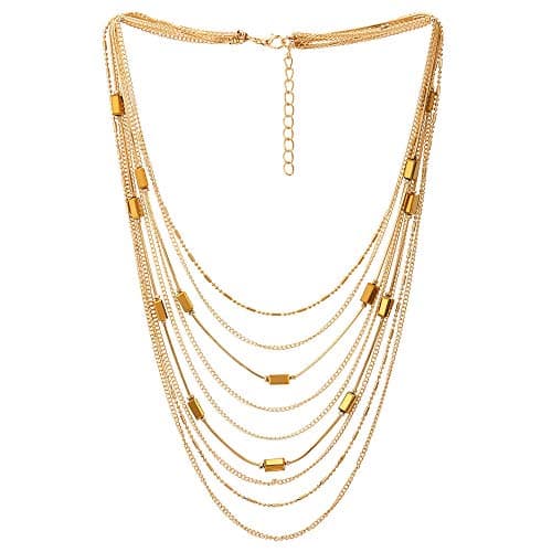 COOLSTEELANDBEYOND Déclaration Choker Collier Cascade Multi Couches Chaîne pour Femmes ModeUSES EveilBienfait 16-18CM Lo — Couleur du Métal: Or