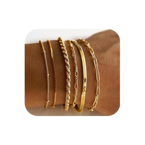 ZEPIQOR Chaîne Bracelets Or 14K Réglable Acier Inoxydable Serpent Empilables Fantaisie pour Femmes Accessoire de Mode Él