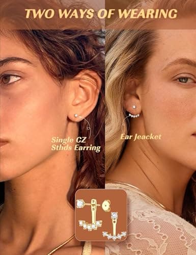 Adramata Boucles d'Oreilles Argent 925 Platine Or 14 Parties pour Femme | Coupe Double Face CZ Hypoallergéniques | Bijou